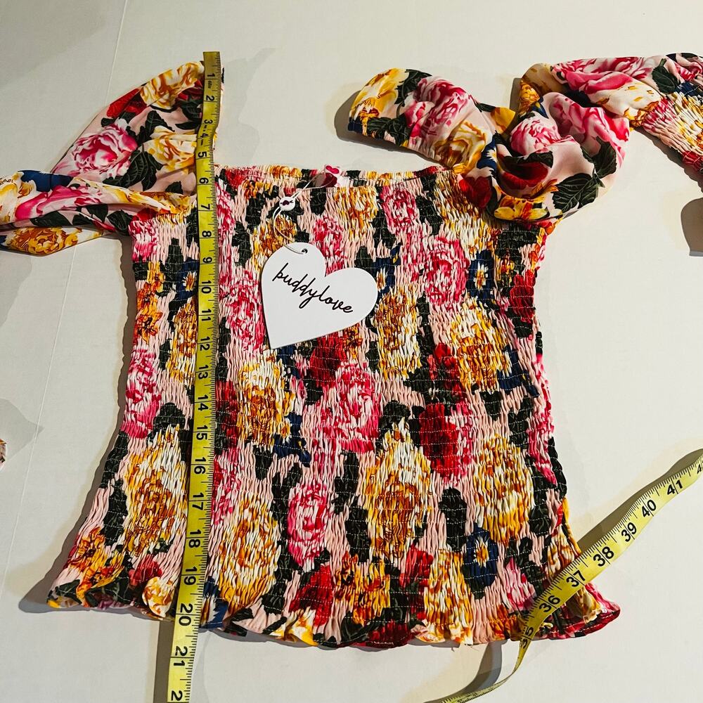 Buddy Love Floral Smocked Long Sleeve Top Size S Small NWT Yellow Multi - Picture 7 of 8